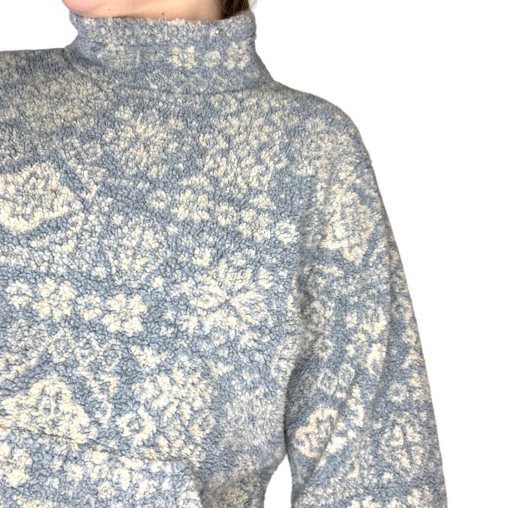 Vintage GAP Blue Geometric Cabin Cottage Sherpa Pullover Turtleneck Large